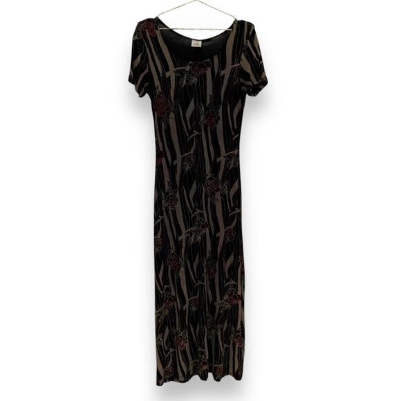 Y2K Vintage Epix Rose Print Stretch Jersey Maxi Slip Dress Madein USA Vampy Rose - Picture 3 of 8
